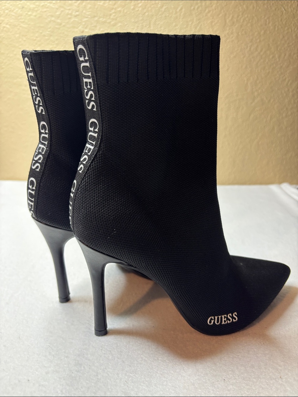 GUESS Black Knit Pointed-Toe Stiletto Sock Boots
